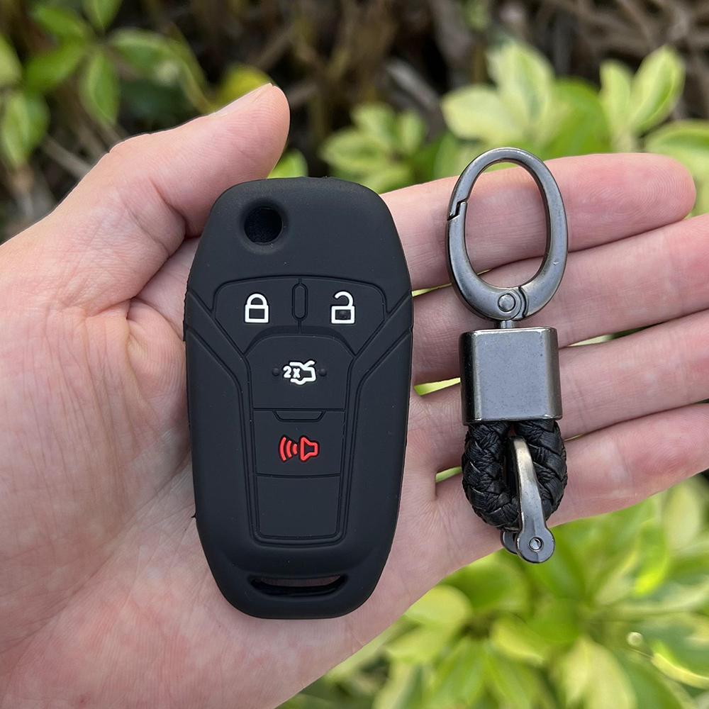 Silicone Car Key Case Shell Keychain Accessories for Ford Fusion 2013 2014 2015 Fiesta Mustang F150 F-15 4Button Flip Remote