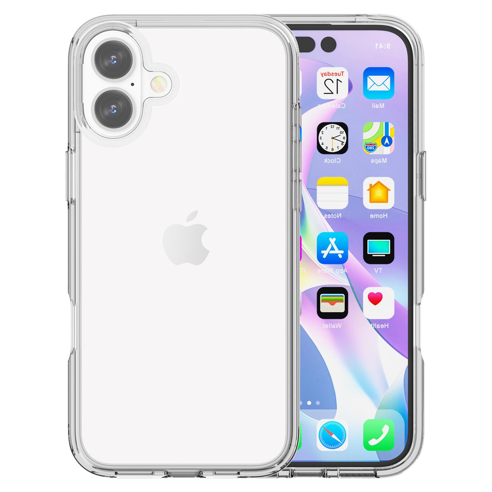 

For iPhone 16 Plus Case Transparent PC+TPU Hybrid Phone Cover Transparent White