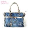 Borsa da donna alla moda estiva Borse a tracolla grandi Oxford Patchwork stile Jean e borsa blu con decorazioni in cristallo