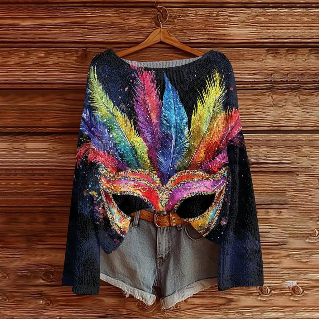 Damenmode Rundhals Langarm Print Lässiger Pullover Sweater Top