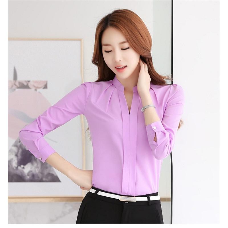 Frühlings-Chiffonhemd Damen Koreanischer Fan Bluse Klein Frisch Stehkragen Locker Mittellang Langärmlig Weißes Hemd