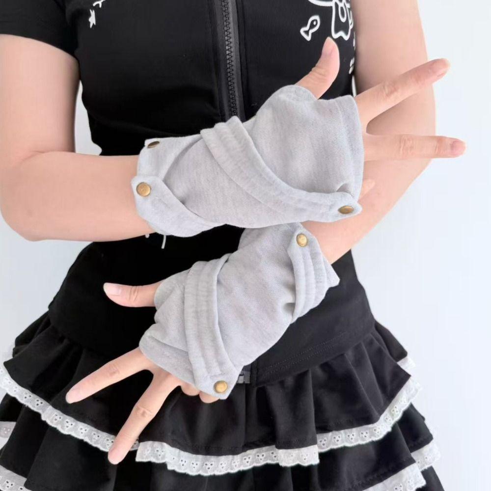 Snap-Button Closure Half Finger Gloves Decorative Design Hip Hop Gloves Dance Performance