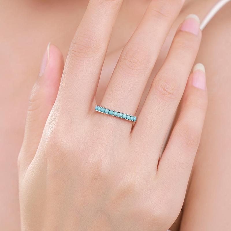 Tancise Classic 925 Sterling Silver Turquoise Ring Ladies Jewelry Wedding Promise Party Gift
