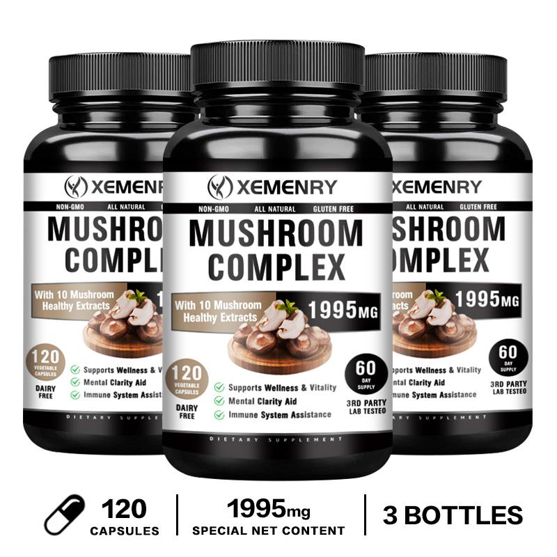Cápsulas de complejo de hongos totalmente naturales, 1995 mg de potencia, extracto de Cordyceps, apto para hombres y mujeres.