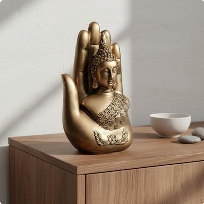 Buddha in der Hand Statue Kreatives Geschenk Skulptur Figur Display Dekoration für Meditation