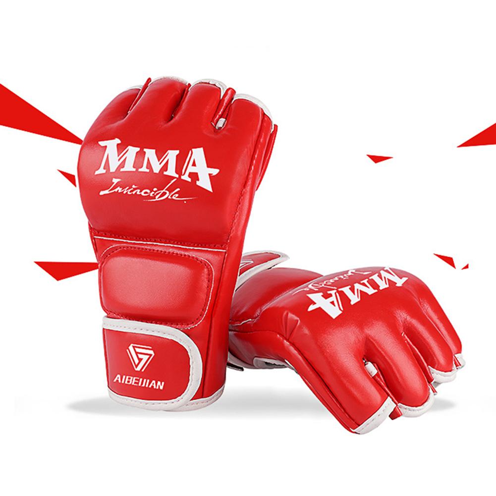 Half Finger Boxing Training Gloves Wearable PU Kickboxing Protective Gloves Tear Resistant Breathable for Sports Supplies