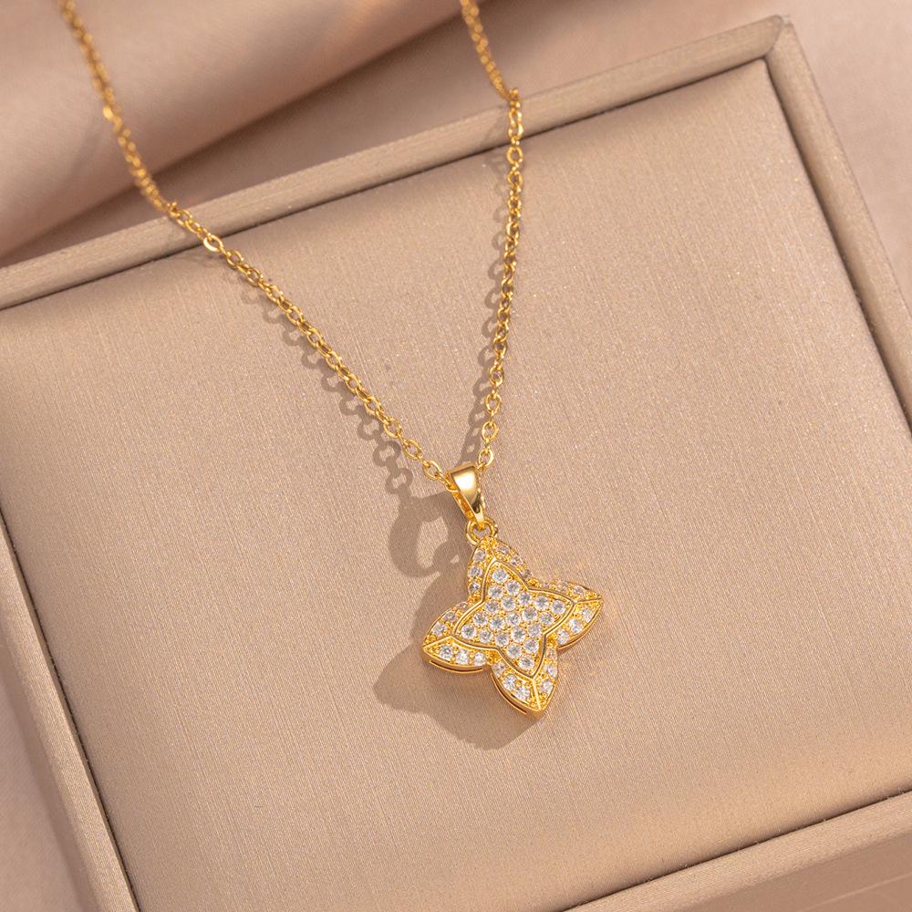 Элегантное стойкое к выцветанию четырехлистное клеверное ожерелье, универсальный титановый стальной чокер с цепочкой на ключицу