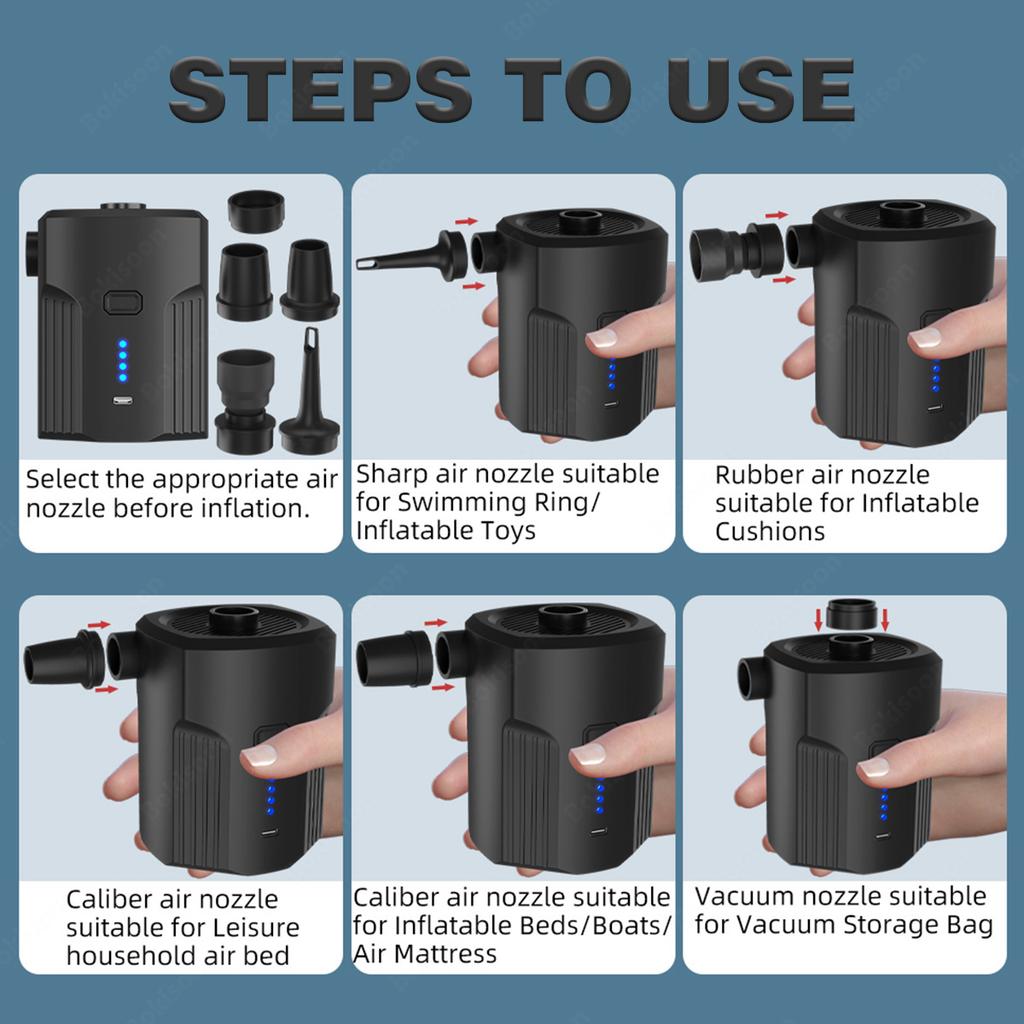 Portable Electric Air Pump for Inflatables with 5 Nozzles for Outdoor Camping,Air Mattress Beds,Boats,Cushion,Couch,Pool Floats