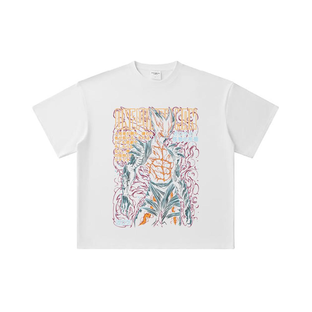 260 GSM Double Yarn 32 Count 100% Cotton One Punch Man V8 Garou Print Unisex Heavy Cotton T Shirt