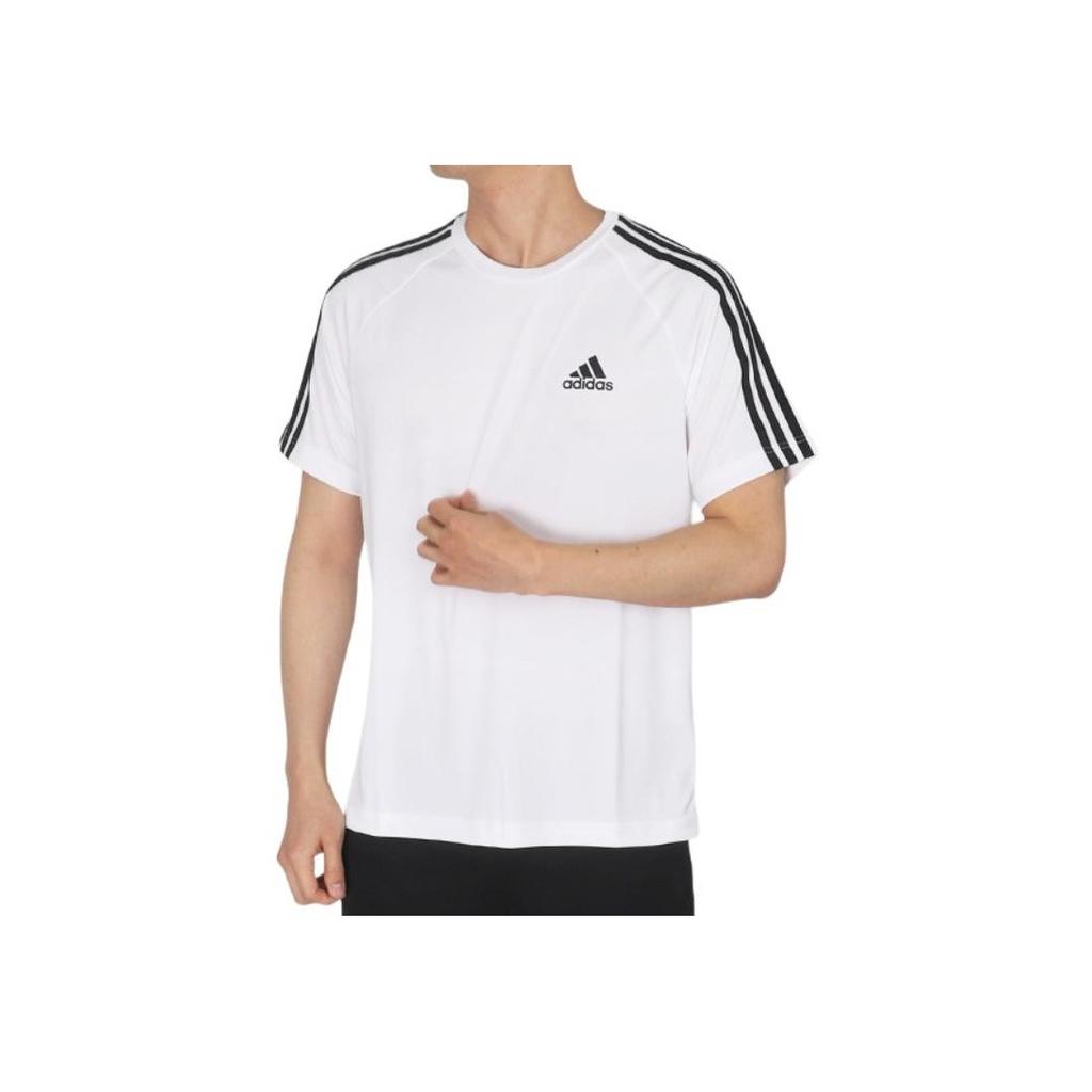 Adidas Round Neck Striped Short Sleeve T-Shirt With Print Men Tops White H28900