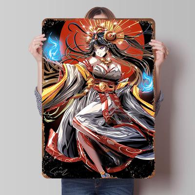 Anime Goddess Amaterasu With Blue Flames Printing Poster Customized Retro Wall Art Vintage Metal Signs for Room Home Decorations