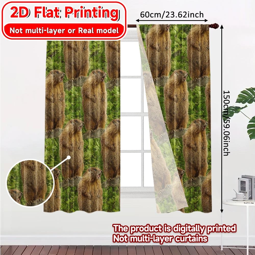 2D Flat Printing  2pcs Chattering Marmot Chic Creative Curtains Polyester Easy Install Curtains Decorations Decorative for