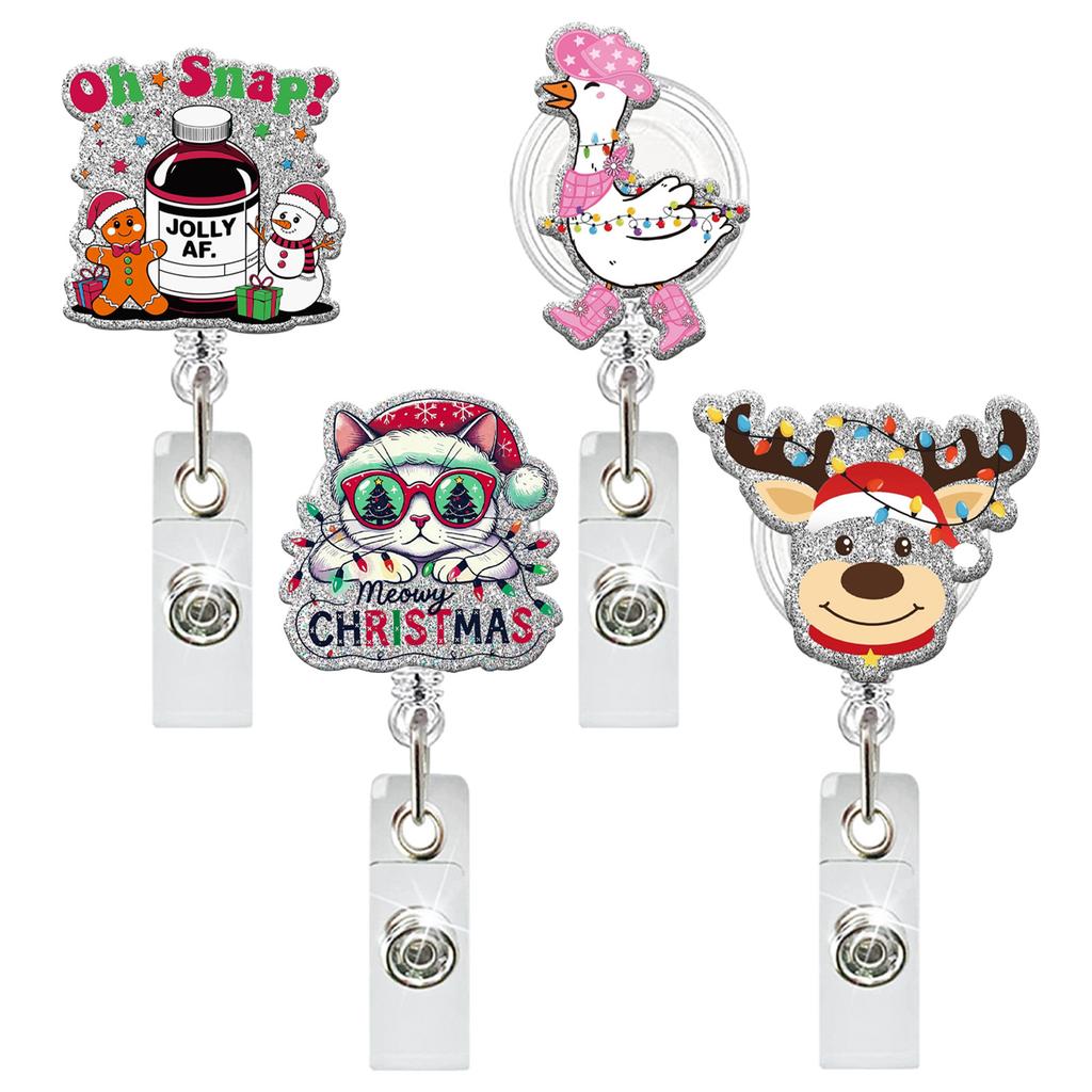 Retractable Id Badge Reel Convenient Christmas Badge Holder Glitter Acrylic Badge Clip Personalized For Doctors Teachers Schools