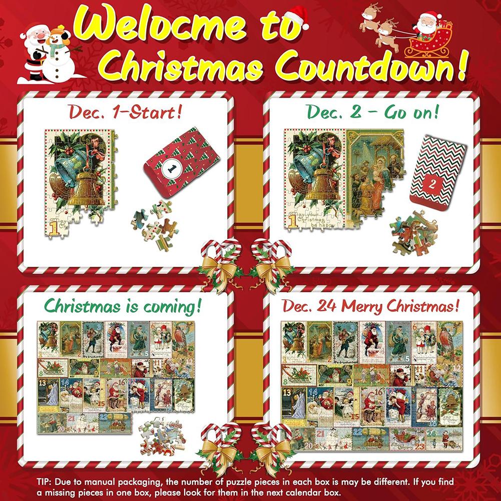 Christmas Gift 1000PCS Jigsaw Puzzles 24 Days Advents Calendar Festival Countdown Surprise Present Box For Kids Adults