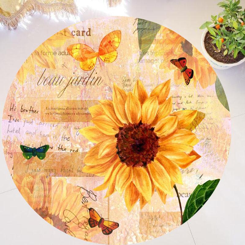 Chic You Are My Sunshine Sunflower Round Rug Living Room Bedroom Modern Floral Rug Floor Mat Chair Home