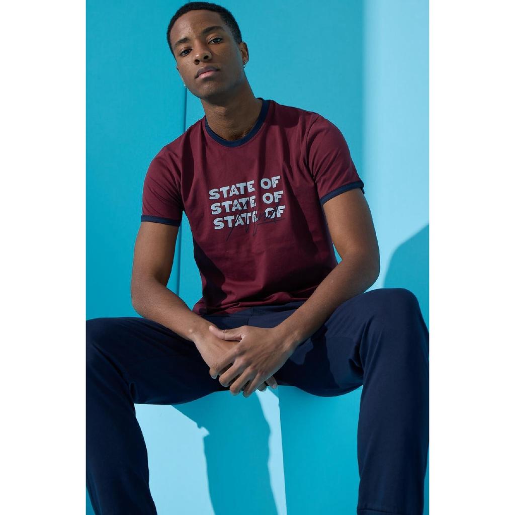 Khaki State bedrucktes, kurzärmliges Herren-Pyjama-Set mit Bündchen