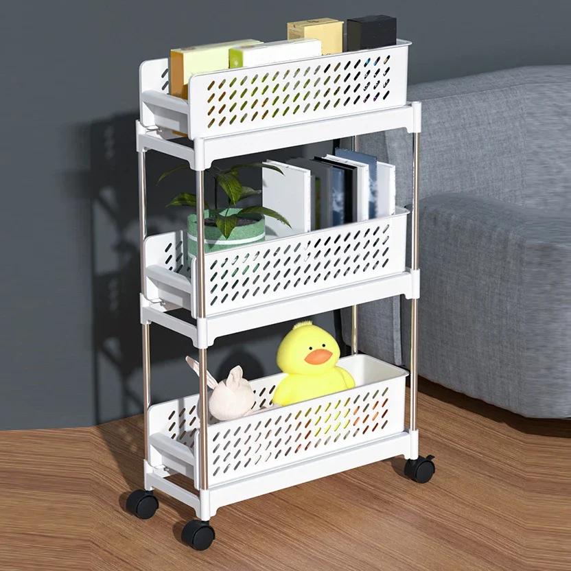 Slidable Slim Storage Cart Pullout Rack for Kitchen Livingroom Bathroom Multi-Tiers Storage Rack Free Combination Space Saving