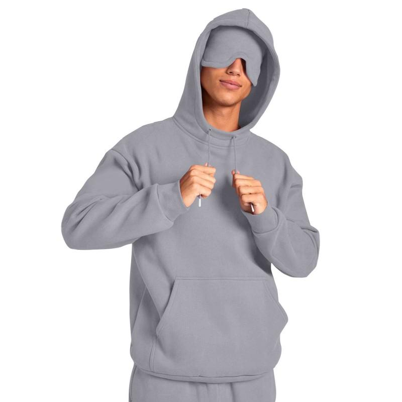 Mens Solid Color Hooded Sweatshirt Loose Fit Long Sleeve Winter Sport Casual Top