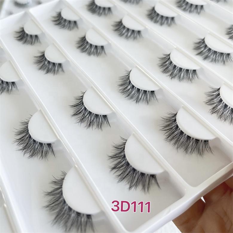 Factory Price Customized Natural Invisible Synthetic Eyelash Faux Mink Matte Flat Clear Band Lashes Handmade