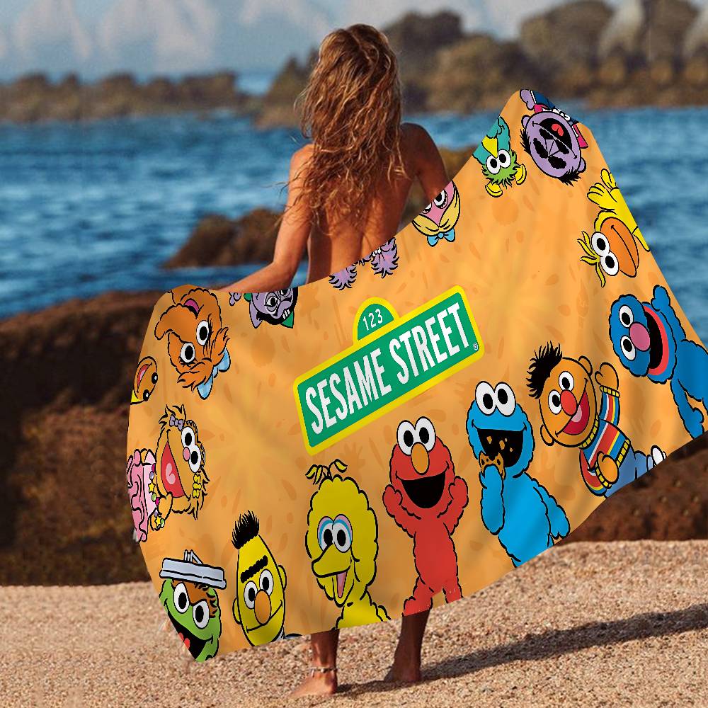 Cartoon S-Sesame Cookies S-Street Bath Towel Microfiber Soft Water Absorbing Breathable For Girl Kids Decorative Beach Towel