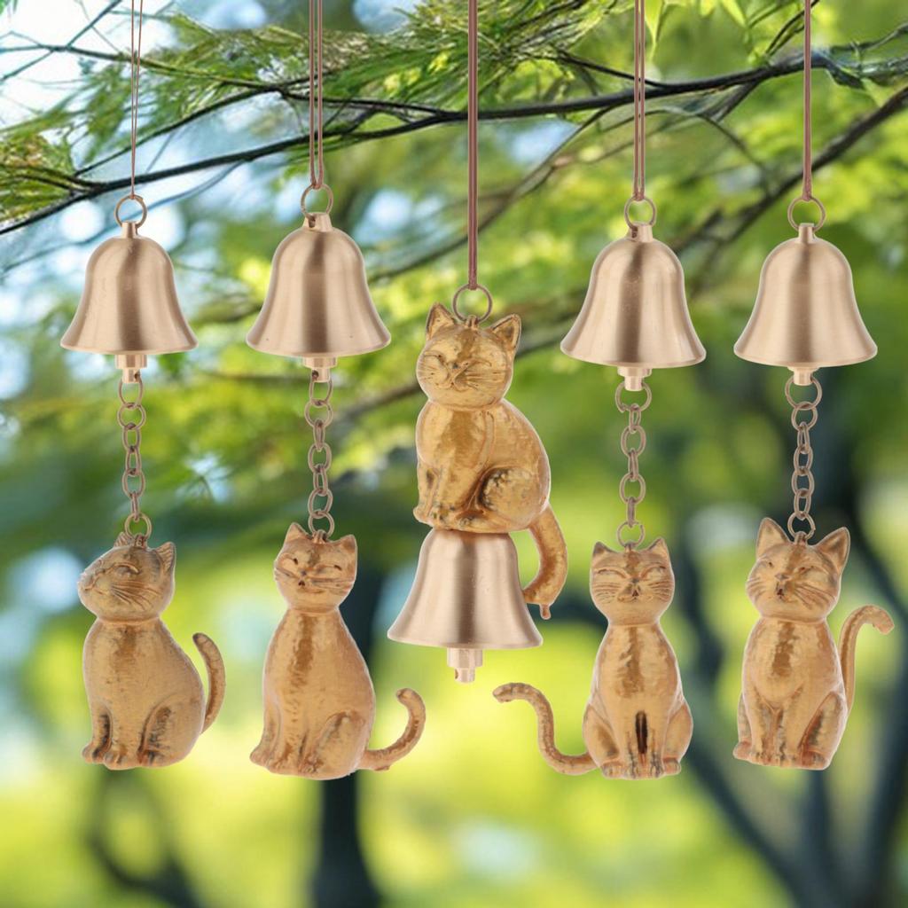 Katzen-Gedenk-Windspiel Feng Shui Dekor Retro Dekoratives Hängeornament Windglocke für Terrasse Bauernhaus Zimmer Fenster Balkon
