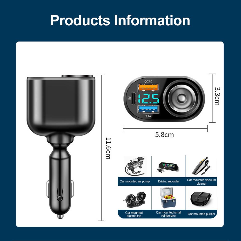 3 Ports PD+QC3.0 Car Phone Charger 12V/24V Super 66W Quick Charger 90W Car Cigarette Lighter Power Adapter Digital Voltmeter