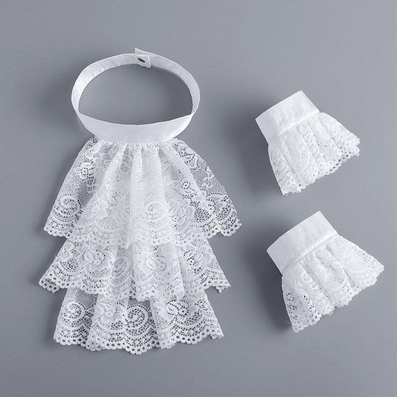 White Big Lapel Fake Collar And Black Detachable Cuff Lace False Collar Stand Removable Faux Col for Women Half Shirt Accessory