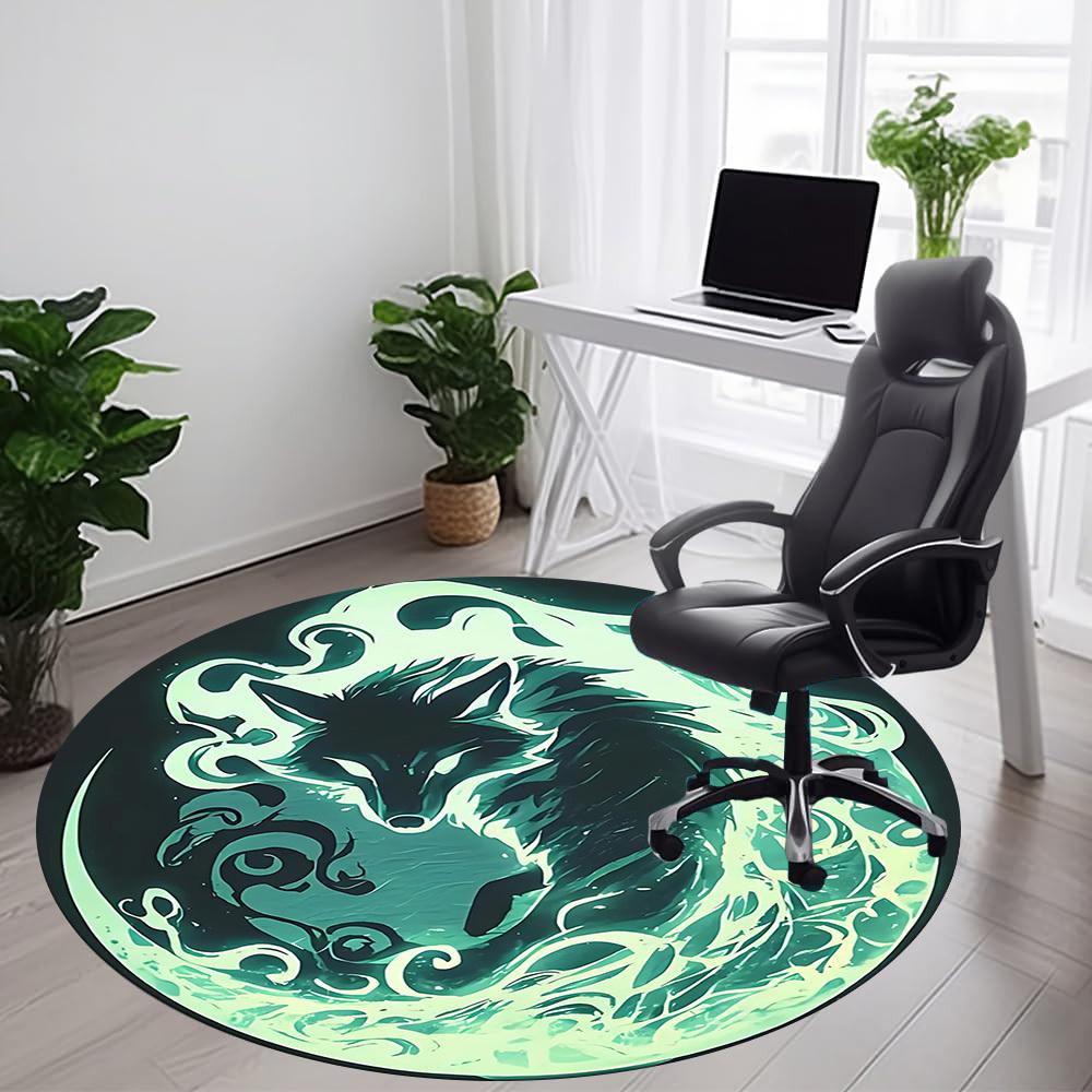1PC Wolf Moon Office Round Area Rug, Indoor Mat Suitable For Office, Under Office Chairs Bedroom Living Room Home Decor, Room DecoT1223055