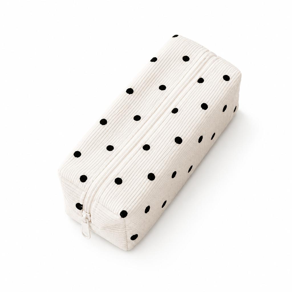 Polka Dot Pencil Case Set Large Capacity Canvas Zipper Pen Pouch for Students School Office Travel Makeup Storage