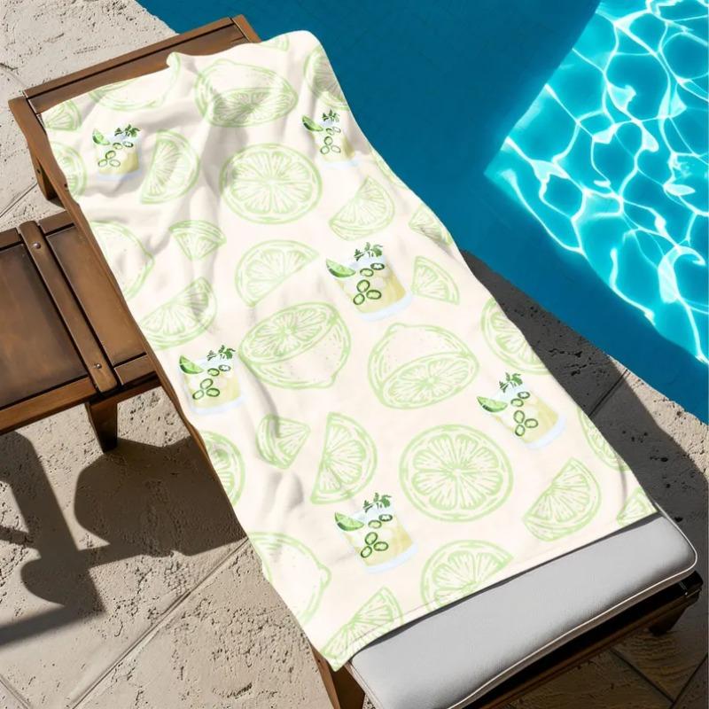Summer Cherry Lemon Print Beach Towel Quick Dry Sand-Free Absorbent Lightweight Beach Blanket for Beach Vacation