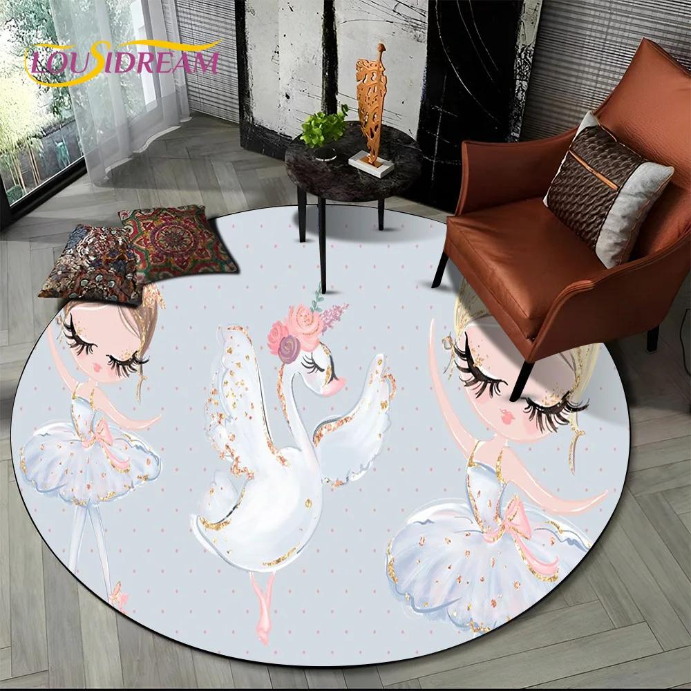 Ballet Girl Cartoon Flower Fairy Ballerina Round Carpet Rug for Living Room Bedroom Child Decor,Pet Area Rug Non-slip Floor Mat