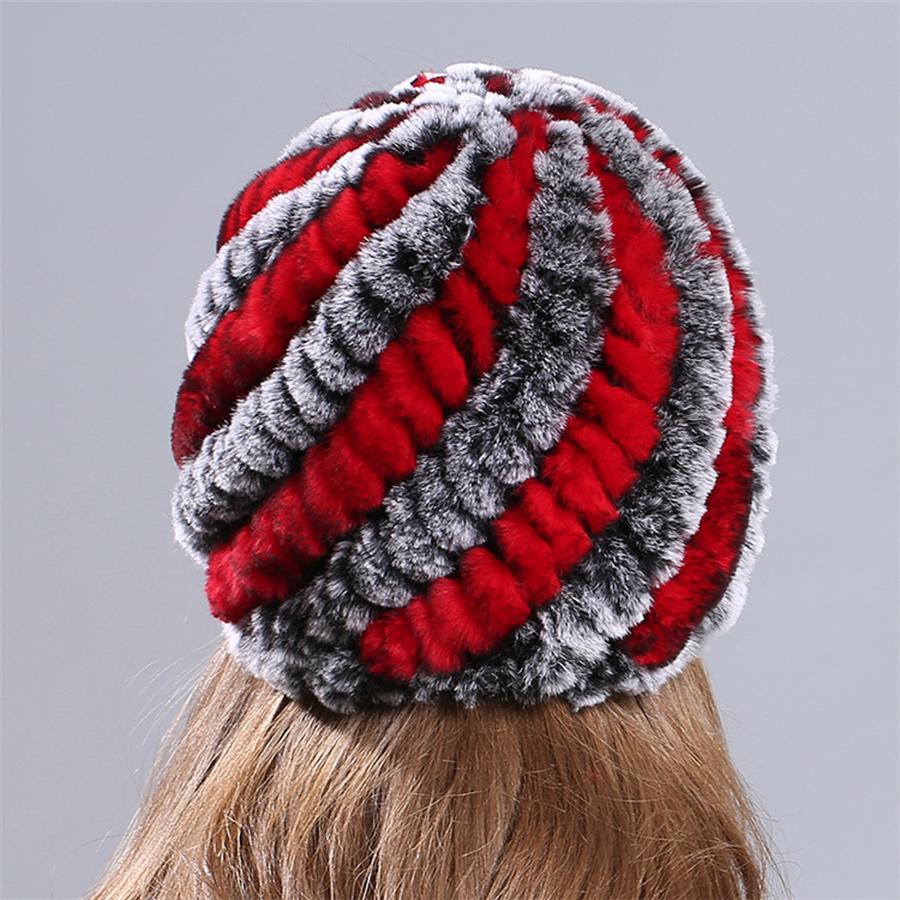 New Knitted Rabbit Fur Spiral Hat for Elderly Women Winter Thick Warm Pineapple Hat