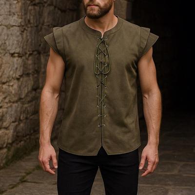 Colete Steampunk Estilo Gótico Medieval Renascentista Camisetas Regata Masculinas Vintage com Gola Redonda