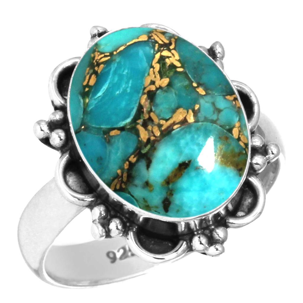 925 Sterling Silver Ring Women Gemstone Handmade Jewelry Valentine's Day Gift Blue Green Purple Copper Turquoise Pearl Lapis Mother Of Pearl Victorian