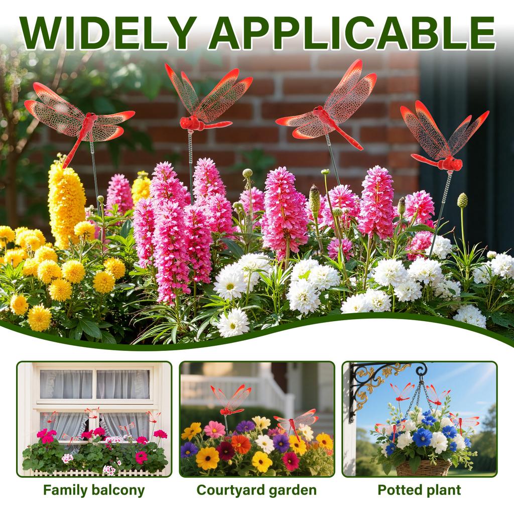 50 Pcs Garden Dragonfly Stake Plastic Simulation Garden Stake Decoration Creative Dragonfly Ornament for Flowerpot Outdoor Lawn