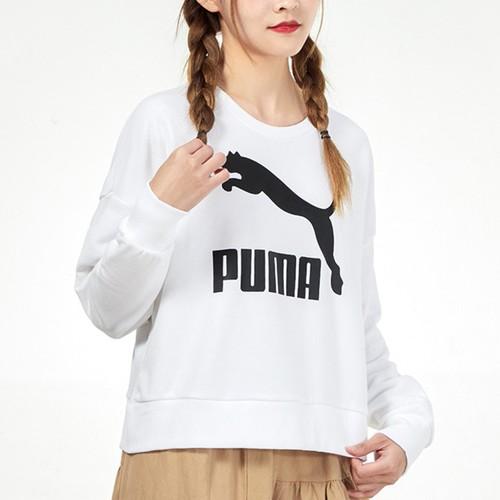 PUMA Colorblock Logo Print American-Style Sports Sweatshirt for Women, White