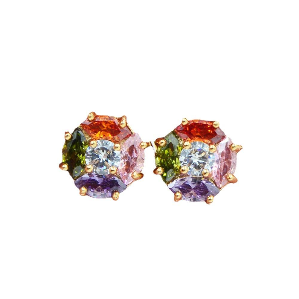 

18k Gold Plated Rainbow Topaz Earrings Colorful Zircon Studs for Women Elegant Jewelry Gift золотой