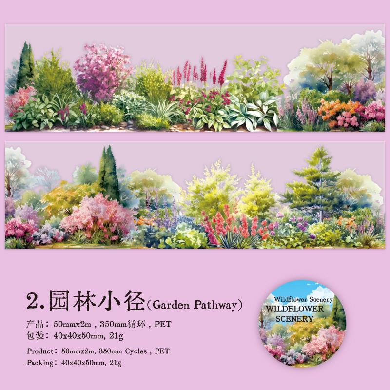 PET Tape Mountain Wild Flower Realm Series Flower Stone Landscape Outdoor Hand Account Collage Material DIY Decoration Card Gift