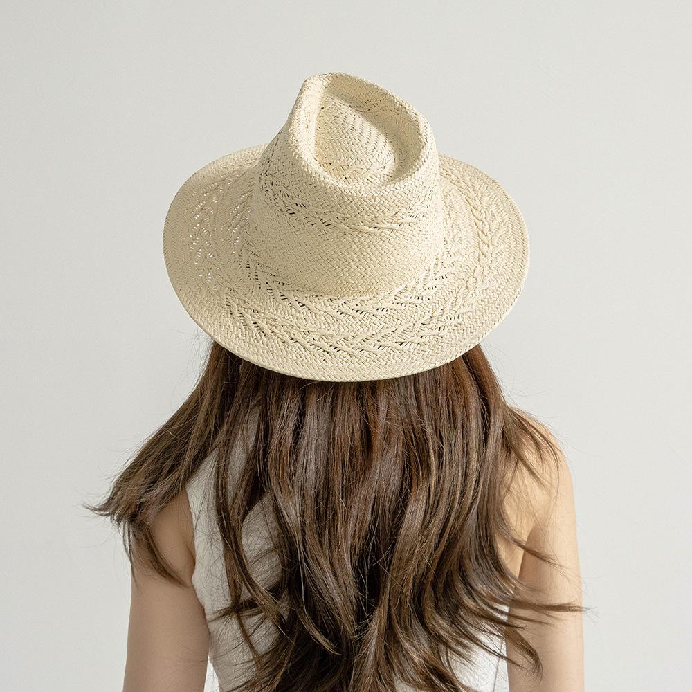 USPOP Fashion Women Sun Hat Casual Hand-woven Wheat Ear Pattern Wide Brim Straw Hat for Spring Summer