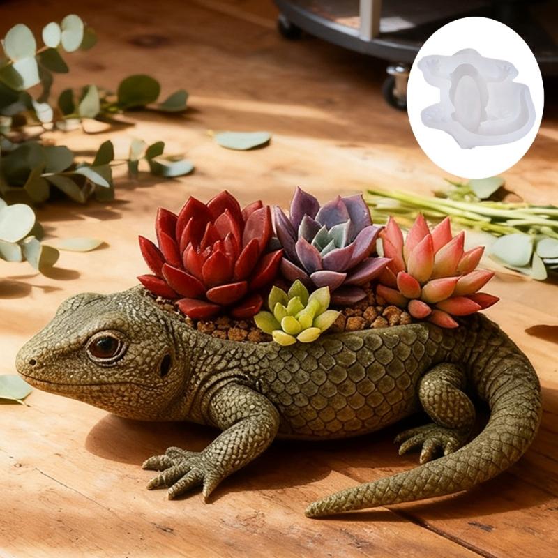 Flexible Silicone Lizard Flower Pot Mold for Crafting Home Office Decoration Unique Planter Making Mould