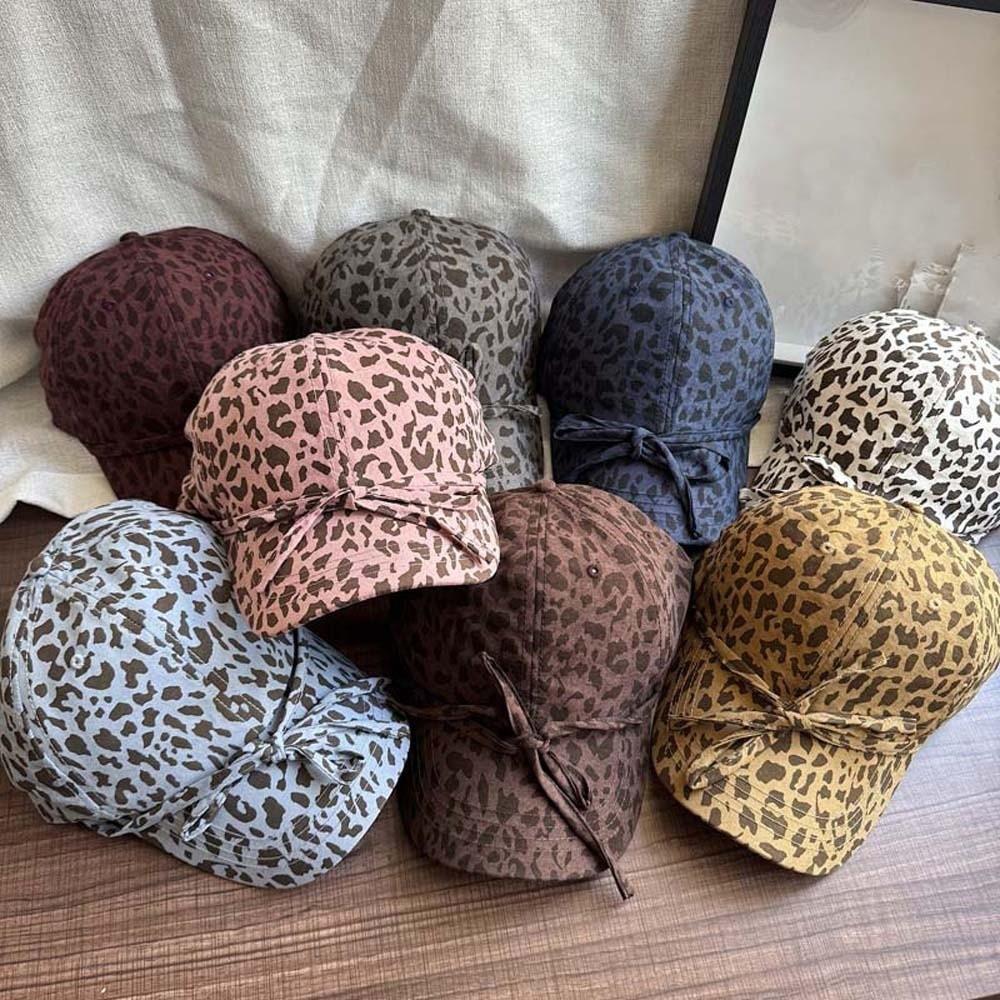 Sunscreen Leopard Print Bow Baseball Cap Sunshade American Style Casquette Cool Girls