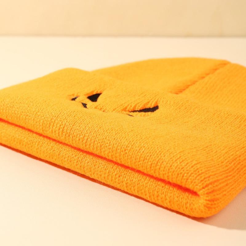 Halloween Embroidery Hat Funny Pumpkin Lantern Embroidery Knitted Hat Toddler Halloween Cartoon Wool Hat Pullover Hat