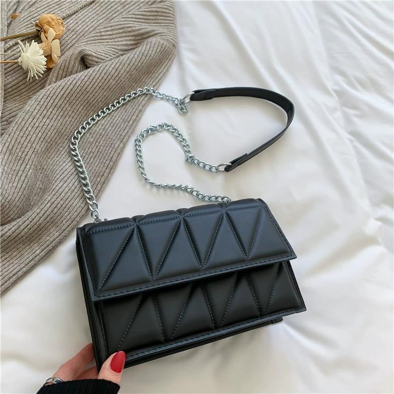 Tide Korean Version of Foreign Style Rhombus Chain Embroidery Thread Small Square Bag Mini Crossbody Shoulder Bag