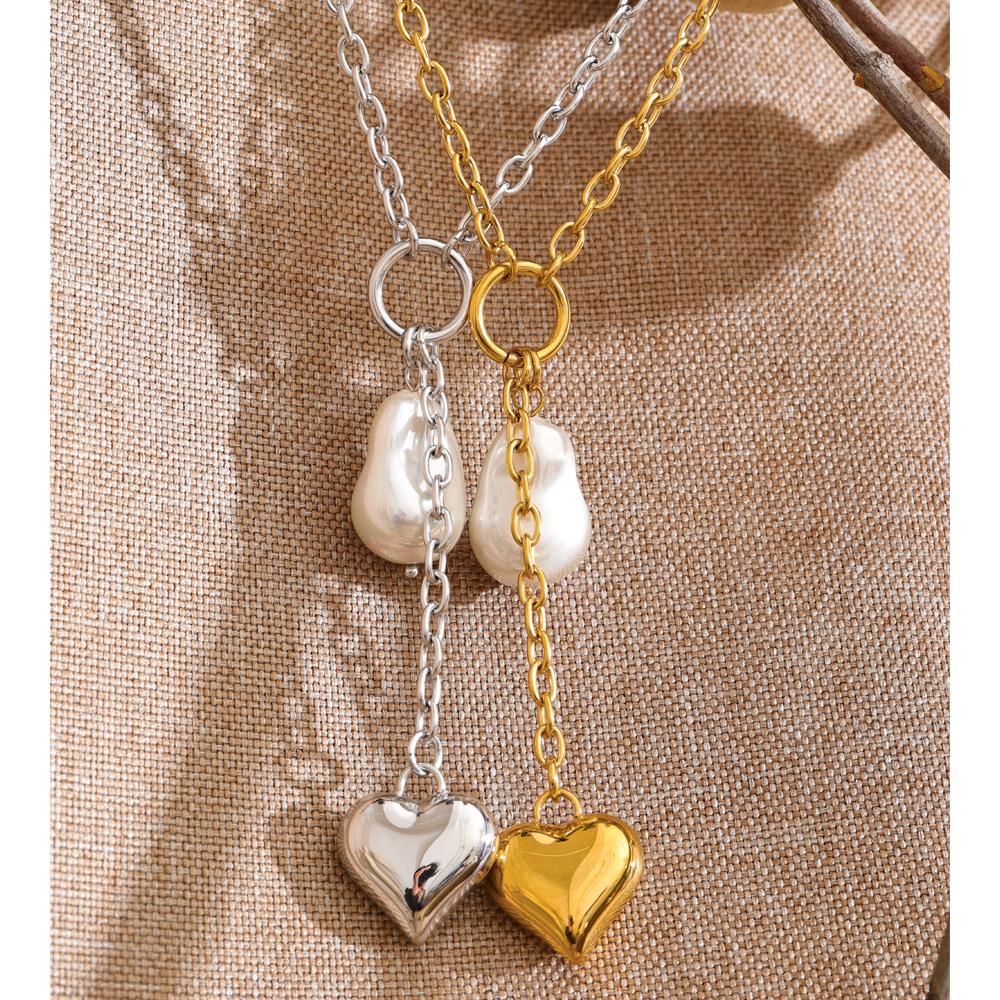 Eetit Stainless Steel Baroque Simulated Pearl Heart Chain Drop Charm Necklace Rust Proof Popular Fashion Charming Jewelry 2026