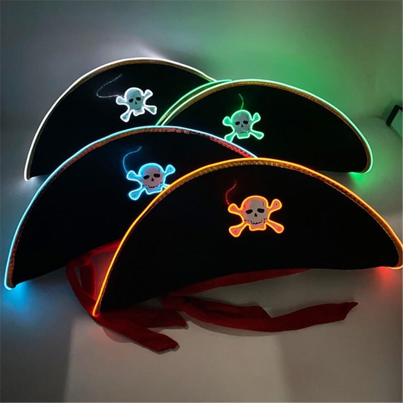 Adult Pirate Hat LED Skull Pirate Hat Pirate Costume Accessories for Adult Teens Masquerade Halloween Role Play Parties
