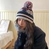 Autumn and Winter Red Christmas Hairball Snowflake Warm Knitted Wool Hat Sweet and Cute Hair Curled Edge Cold Hat