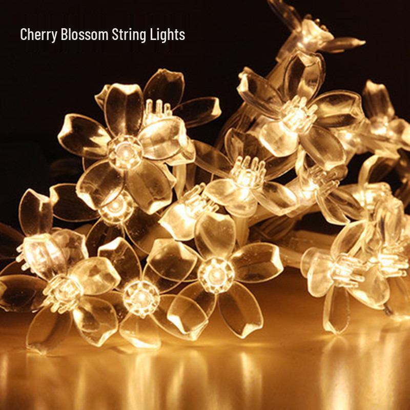 Outdoor Cherry Blossom Solar LED String Lights - Holiday & Courtyard Décor