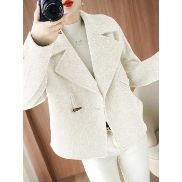 Women's Wool Coat Short Style with Lapel Collar Double Breasted Design