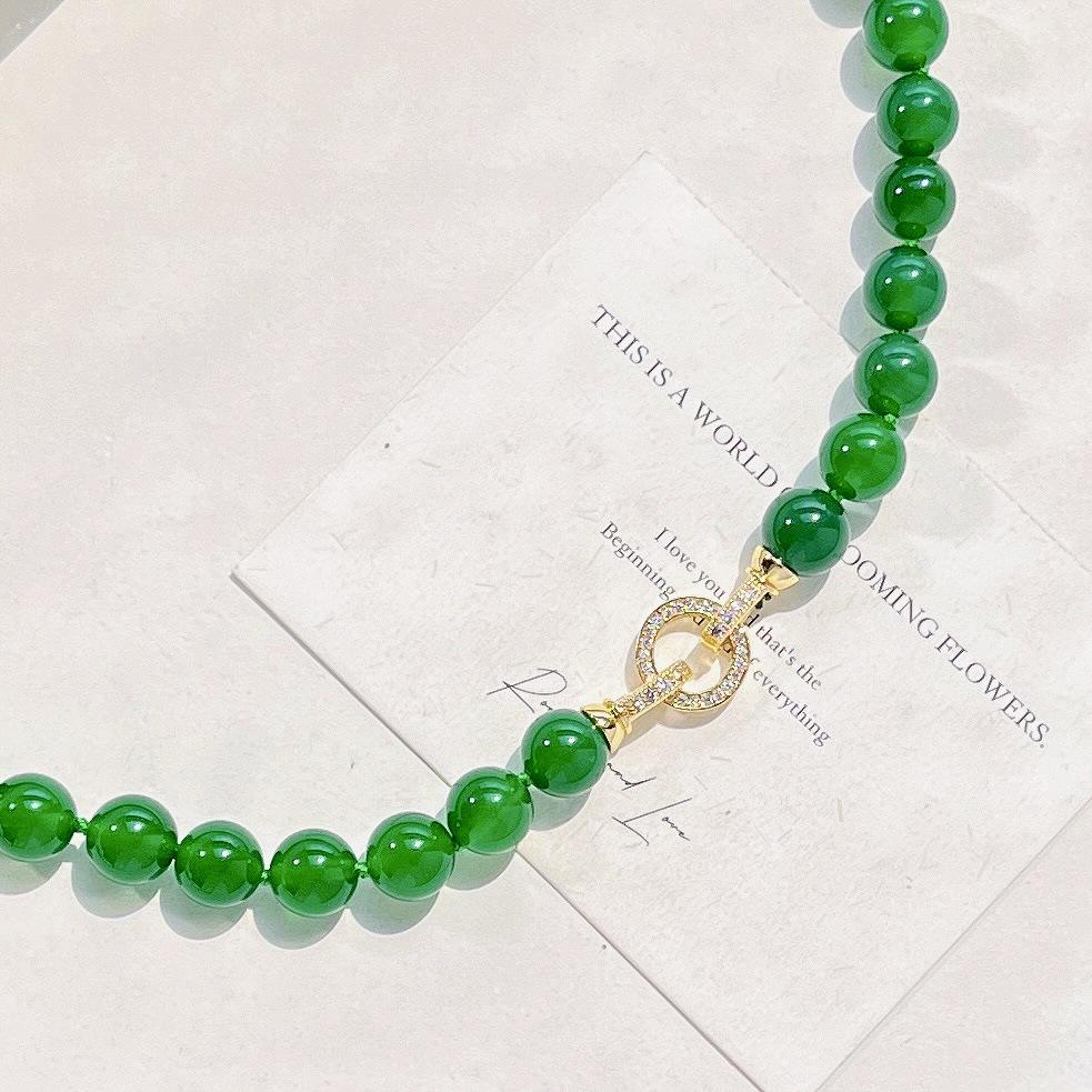 10Mm Large Granular Emperor Green Ice Transparent Natural Chalcedony Agate Necklace Clavicle Chain