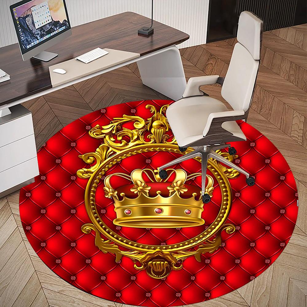 1pc Crown Red Round Chair mat Area Rug - Non-Slip, Floor Mat for Office, Bedroom, and Indoor Decor c1125585